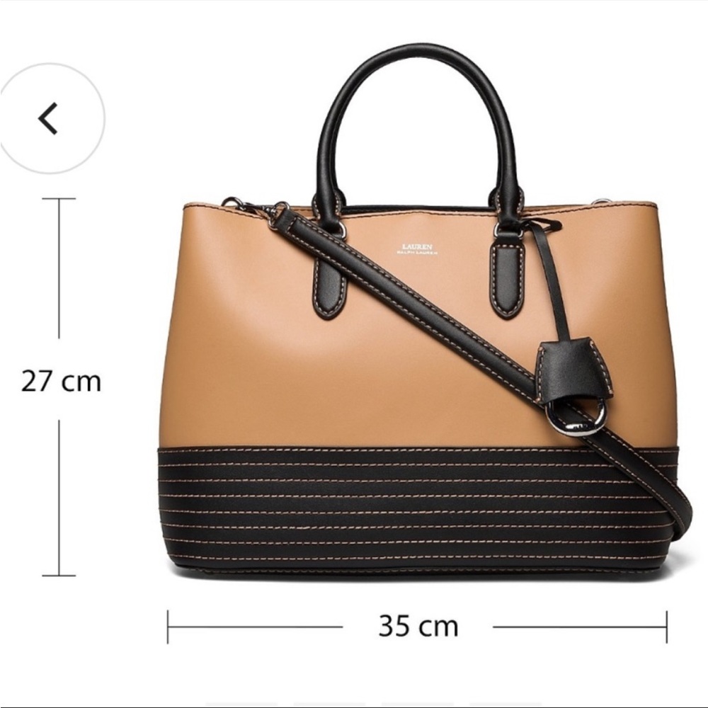 NWT Ralph Lauren Stitched Leather Marcy Bag in Buff / Black - Picture 2 of 8